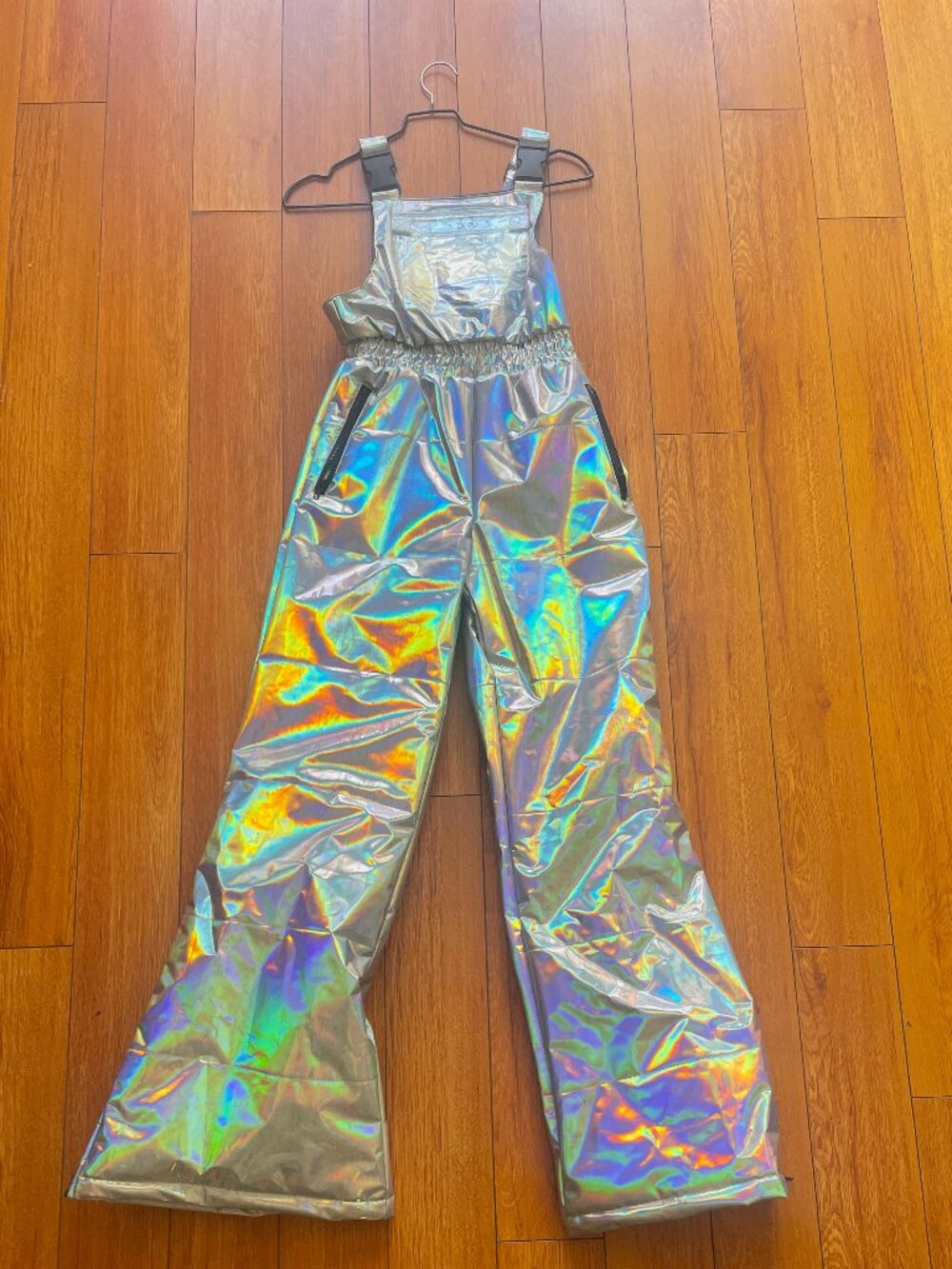 Club Exx Holographic Silver Overalls Size S | Rave Festival Futuristic Jumpsuit